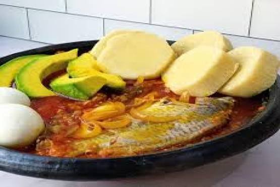 PLANTAIN/YAM WITH GARDEN EGG STEW WITH FISH AND MEAT